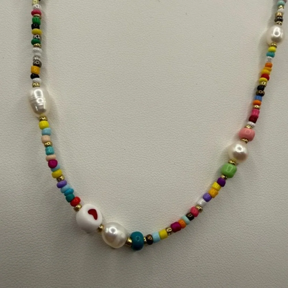 NEW The‎ Sis Kiss Beaded Necklace Colorful  Gold Tone Women